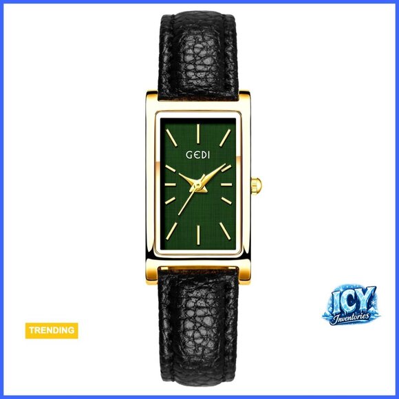 Rose Gold Rectangle Analog Quartz Watch with Leather Strap main image 6